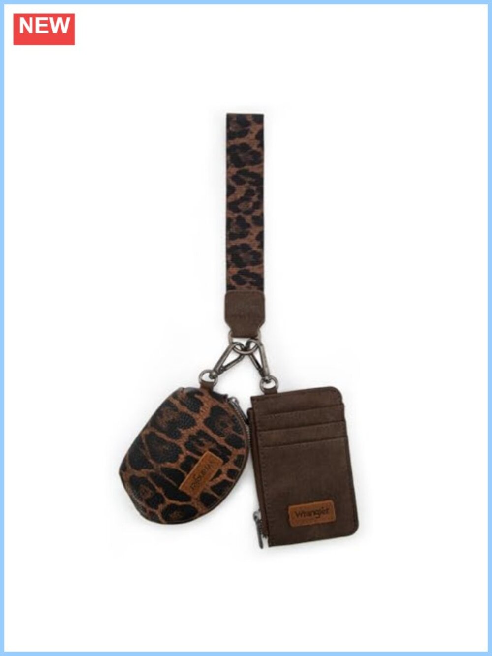 Western Dual Pouch Wristlet Keychain Wallet Leopard Print Card Holder
